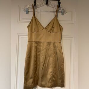 Wilfred Elegant Gold / Tan Spaghetti Strap Mini Dress